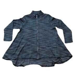 Comfy USA Top Womens Size Medium Blue Multicolor Marled Knit Full Zip Tunic Top